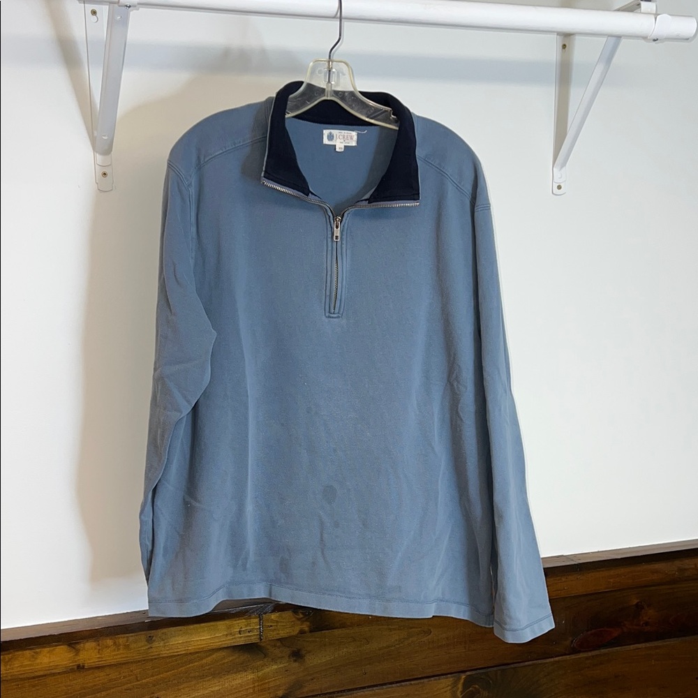 *FLAWED* J. Crew Blue Quarter-Zip Pullover with Contrast‎ Collar- XL